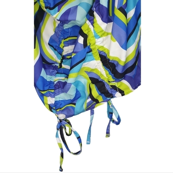 PLT Woven One Shoulder‎ Ruched Bodycon Dress Blue abstract Women's Size 8 Rave - Picture 9 of 14